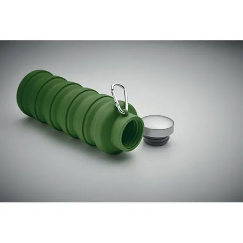 Botella plegable de silicona con tapa de acero inoxidable ref MO2548 - Verde Oscuro Open