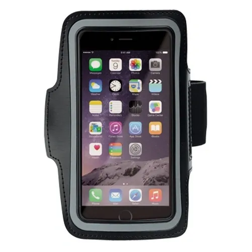 Brazalete deportivo portamóviles de cuero PU con velcro ref KI14 - Negro