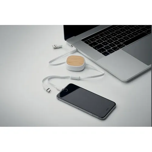 Cable de carga retráctil multiUSB con detalle de bambú ref MO2146 - Item Detail Picture Blanco