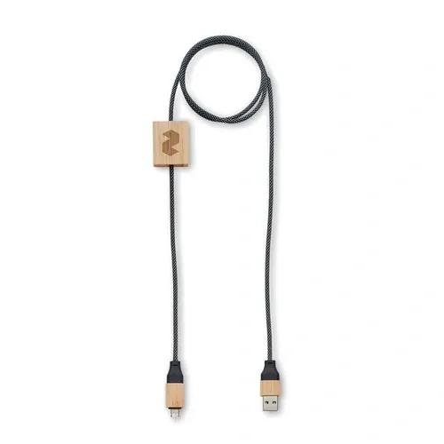 Cable adaptador de carga 60 W RPET con detalles de bambú ref MO2520 - Madera Printed