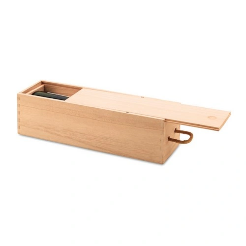 Caja de vino de madera de paulonia con asa de cordón ref MO9413