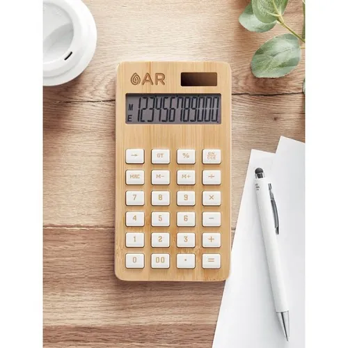 Calculadora solar de 12 dígitos con estuche de bambú ref MO6216 - Printed Madera