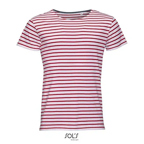 Camiseta de cuello redondo a rayas algodón 130GSM ref S01398 - Blanco Rojo