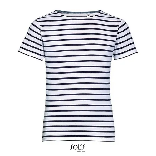 Camiseta de cuello redondo a rayas algodón 130GSM ref S01400 - Blanco Azul Marino