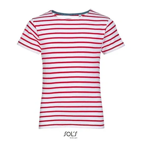 Camiseta de cuello redondo a rayas algodón 130GSM ref S01400 - Blanco Rojo