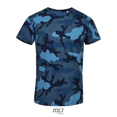 Camiseta de cuello redondo algodón sin etiqueta 130GSM ref S01188 - Camuflaje Azul