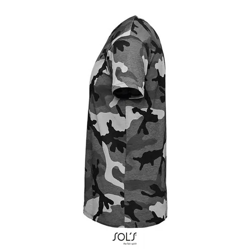 Camiseta de cuello redondo algodón sin etiqueta 130GSM ref S01188 - Camuflaje Gris Side