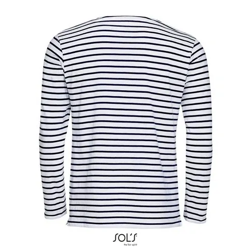 Camiseta manga larga a rayas algodón peinado 130GSM ref S01402 - Blanco Azul Marino Back