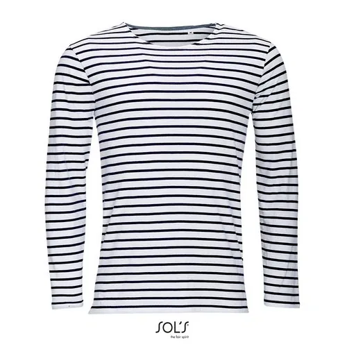 Camiseta manga larga a rayas algodón peinado 130GSM ref S01402 - Blanco Azul Marino