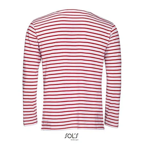 Camiseta manga larga a rayas algodón peinado 130GSM ref S01402 - Blanco Rojo Back