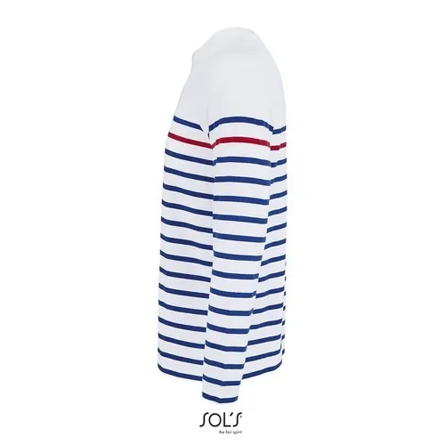 Camiseta rayada de manga larga algodón 130GSM ref S03099 - Blanco Azul Real Rojo Side