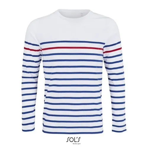 Camiseta rayada de manga larga algodón 130GSM ref S03099 - Blanco Azul Real Rojo