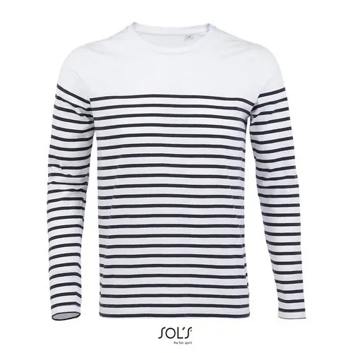 Camiseta rayada de manga larga algodón 130GSM ref S03099 - Blanco Azul Marino