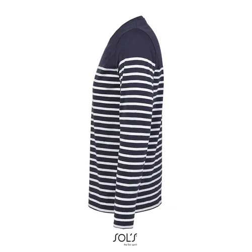 Camiseta rayada de manga larga algodón 130GSM ref S03099 - French Marino Blanco Side