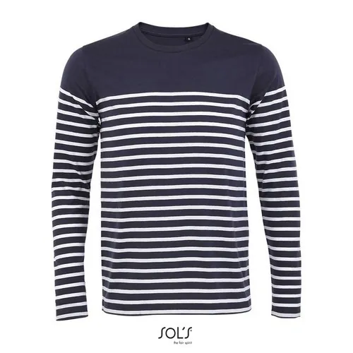 Camiseta rayada de manga larga algodón 130GSM ref S03099 - French Marino Blanco