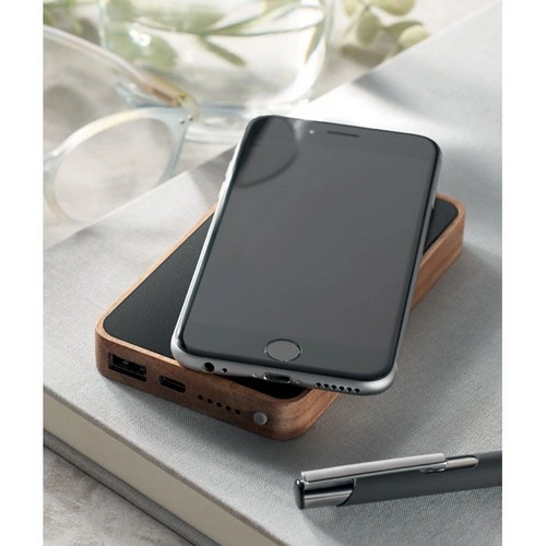 Cargador inalámbrico 15W y power bank de madera reciclada ref MO2185