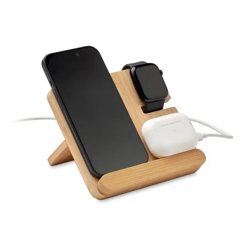 Cargador inalámbrico 3 en 1 con funda de bambú ref MO2458 - Madera Side