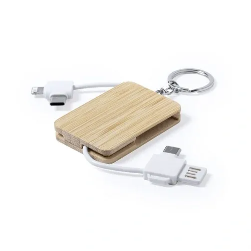 Cargador llavero compacto de bambú con conexiones duales ref RU28 - Bamb