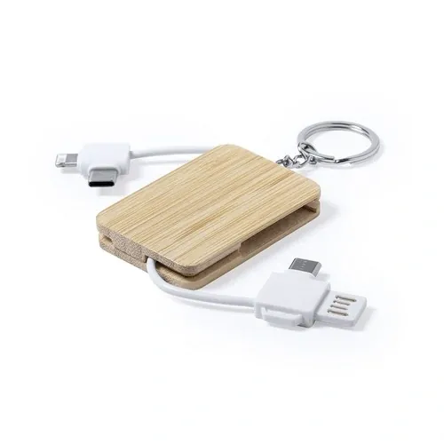 Cargador llavero compacto de bambú con conexiones duales ref RU28 - Bambu