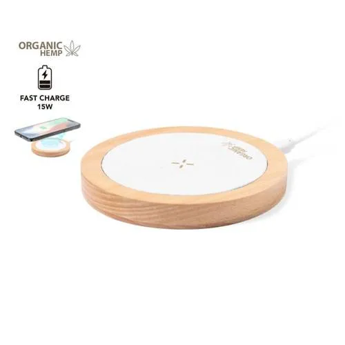 Cargador inalámbrico 15W de cáñamo y madera natural ref 1975