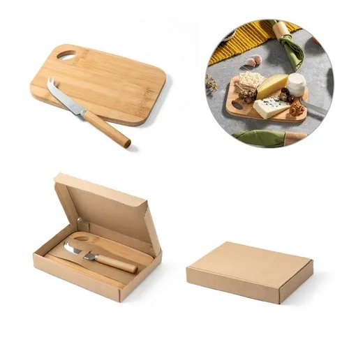 Conjunto tabla de cortar bambú y cuchillo para queso ref 94028