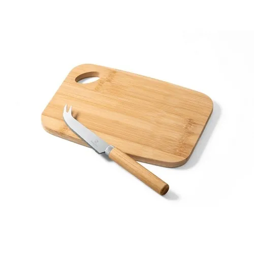 Conjunto tabla de cortar bambú y cuchillo para queso ref 94028