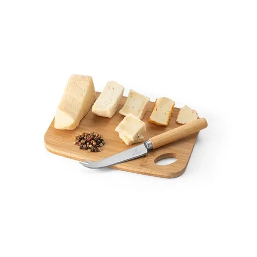 Conjunto tabla de cortar bambú y cuchillo para queso ref 94028