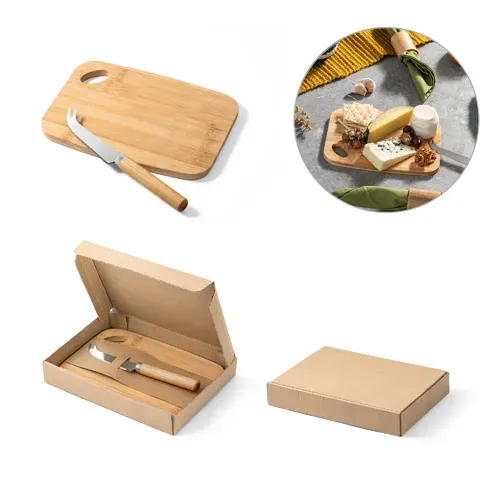 Conjunto tabla de cortar bambú y cuchillo para queso ref 94028