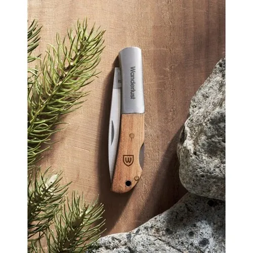 Navaja plegable de acero inoxidable con mango de acacia ref MO2297 - Printed Madera