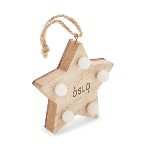 Estrella de madera con luz LED y cuerda para colgar ref CX1531 - Printed Madera