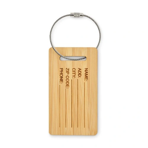 Etiqueta de equipaje bambú mio personalizable con cuerda de acero ref MO2815
