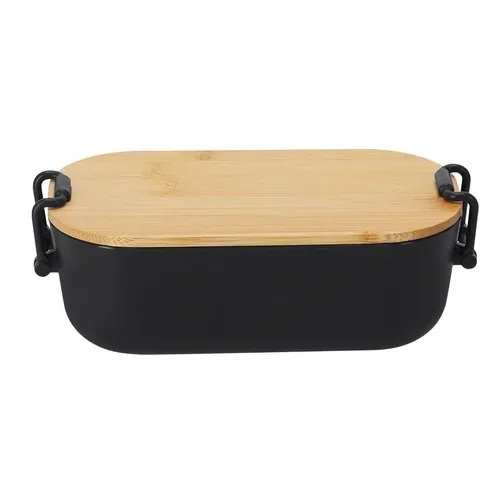 Fiambrera 850 ml PP Reciclado con tapa de bambú ref 22018 - Negro