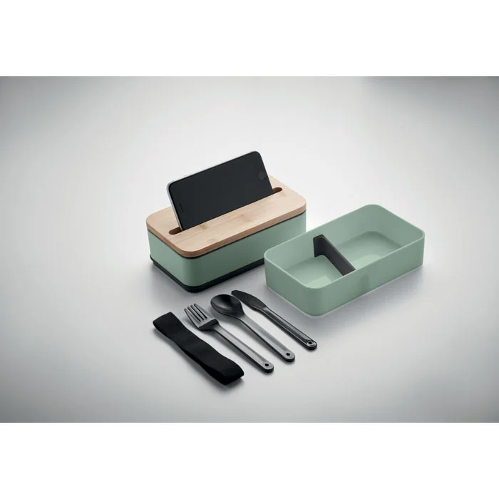 Fiambrera dos pisos con tapa soporte para teléfono ref MO2088 - Verde Menta Arriba