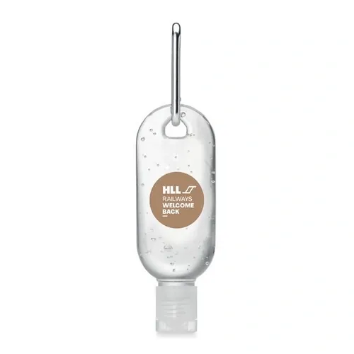 Gel limpia manos rellenable con mosquetón sin alcohol ref MO6130 - Printed Transparente