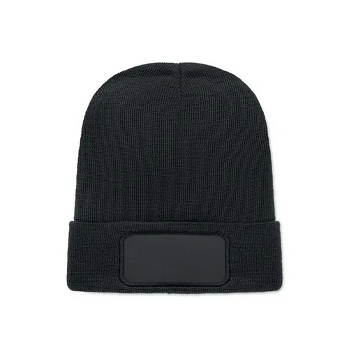 Gorro de punto unisex elástico con puño y parche ref MO2359 - Front Negro
