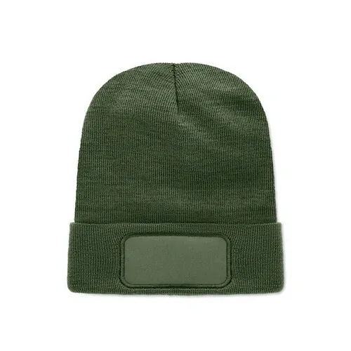 Gorro de punto unisex elástico con puño y parche ref MO2359 - Verde Oscuro