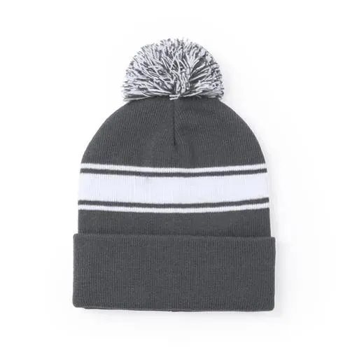 Gorro acrílico suave y cálido con pom pom bicolor ref 5592 - Gris