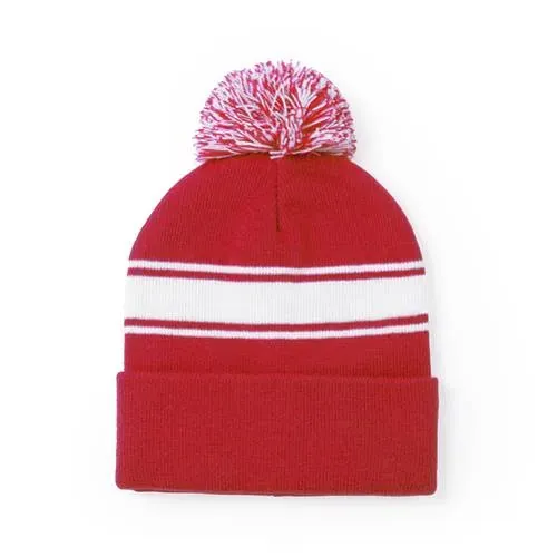 Gorro acrílico suave y cálido con pom pom bicolor ref 5592 - Rojo
