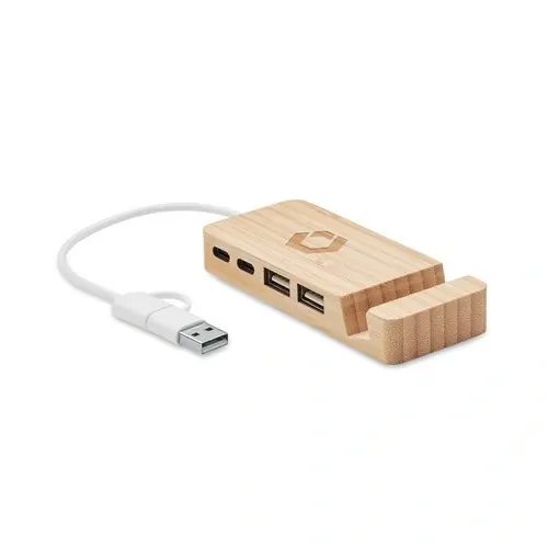 Hub USB-C/A 4 puertos en estuche de bambú ref MO2144 - Printed Madera