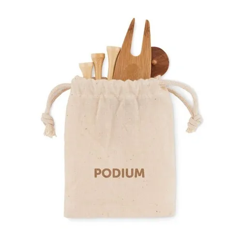 Set de accesorios de golf en bambú con bolsa orgánica ref MO6527 - Printed Beig