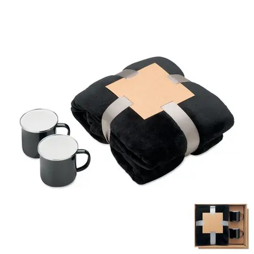 Set de manta polar y 2 tazas Agradable ref mo3207 - Negro