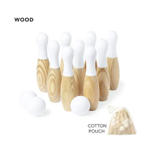 Juego de bolos de madera natural con funda de algodón ref 1512