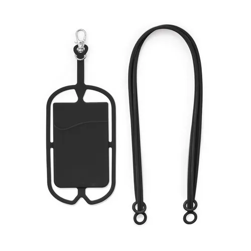 Lanyard de silicona con tarjetero y soporte para smartphone ref 94446 - Negro 01