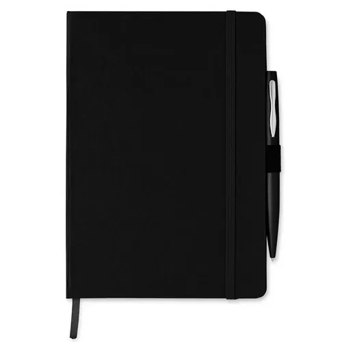 Libreta A5 tapa rígida con bolígrafo y marca páginas ref MO8108 - Side Negro