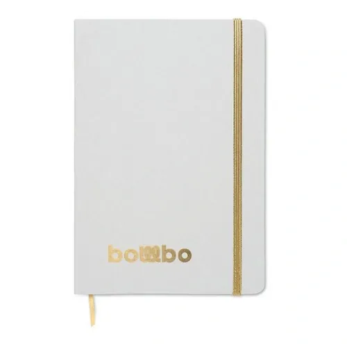 Libreta A5 reciclada con tapa dura y marcapáginas ref MO2578 - Oro Printed