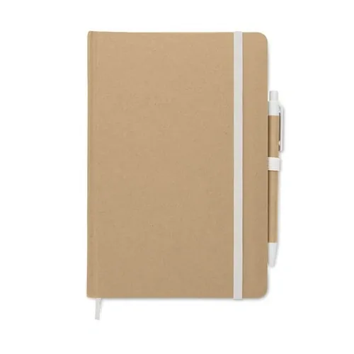 Libreta A5 reciclada con bolígrafo y cinta elástica ref MO2396 - Back Blanco