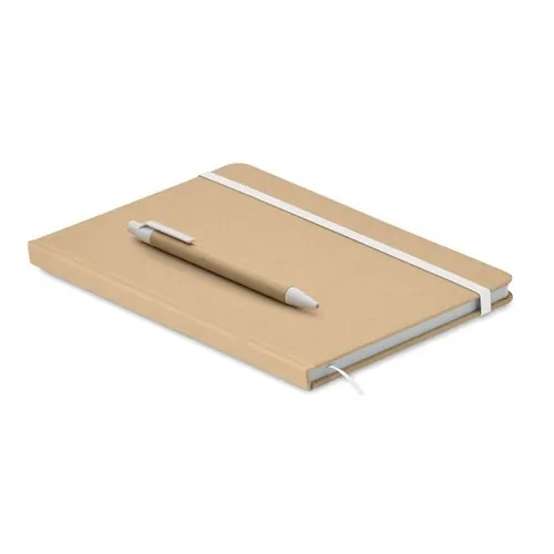 Libreta A5 reciclada con bolígrafo y cinta elástica ref MO2396 - Open Blanco