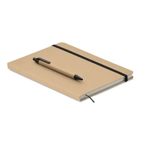 Libreta A5 reciclada con bolígrafo y cinta elástica ref MO2396 - Open Negro