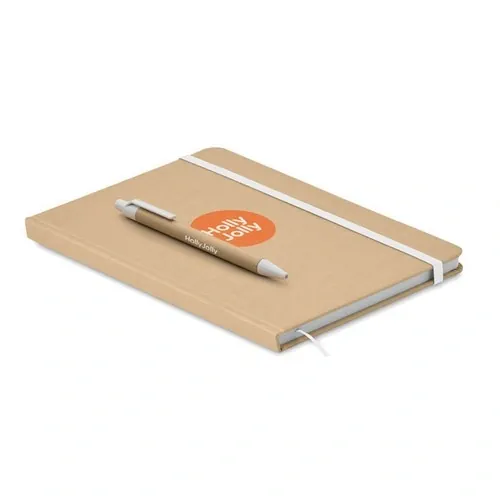 Libreta A5 reciclada con bolígrafo y cinta elástica ref MO2396 - Printed Blanco