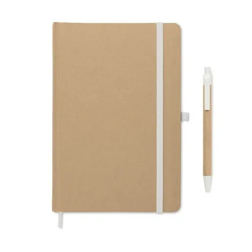 Libreta A5 reciclada con bolígrafo y cinta elástica ref MO2396 - Side Blanco